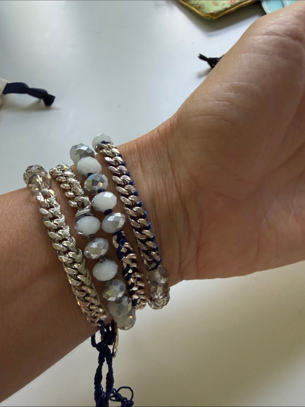 Chloe + Isabel Multi-Row Silver and White Beaded Wrap Bracelet or necklace